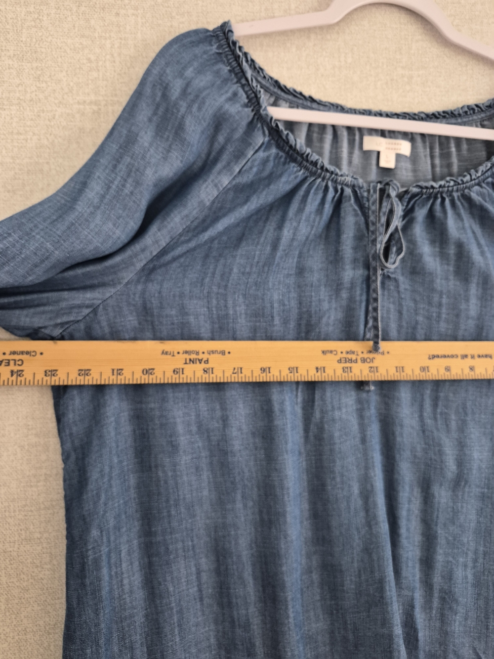 LC Lauren Conrad Blue Chambray Embroidered Tassel Peasant Blouse Size L SKU 0210 - Picture 5 of 12